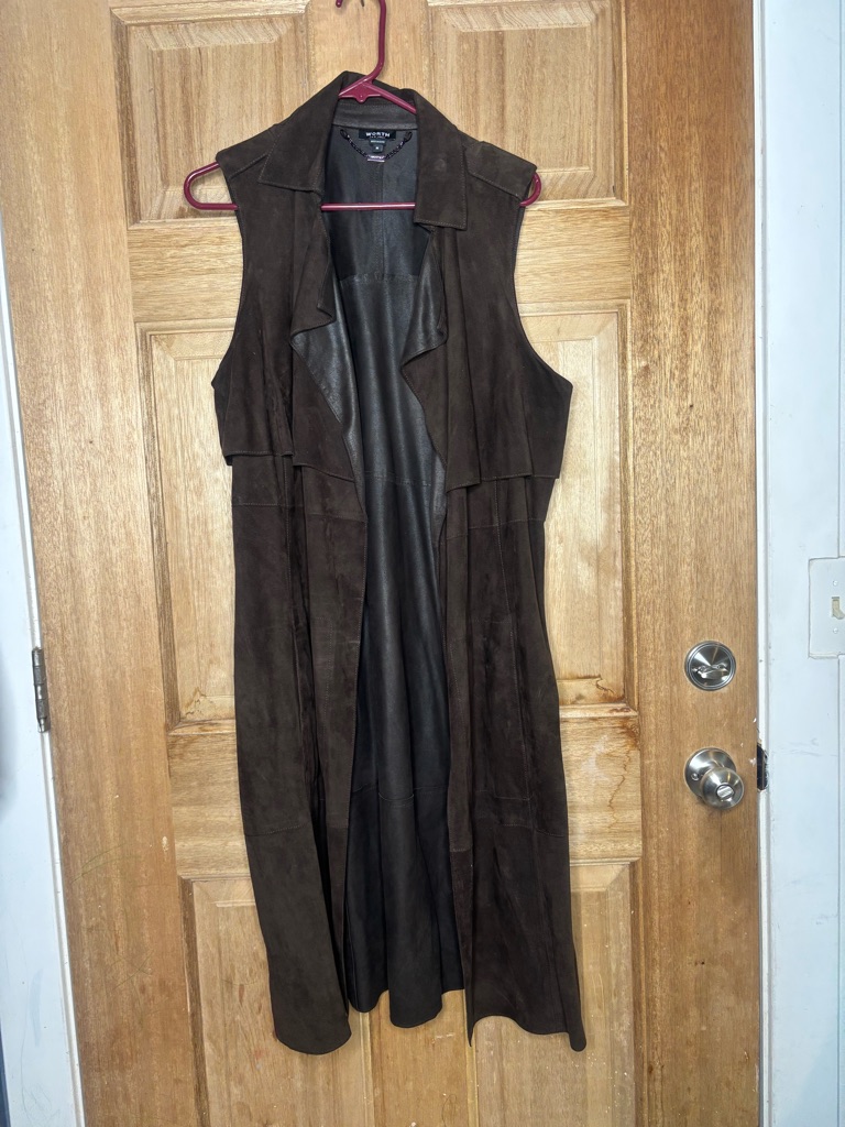Worth Women’s Dark Brown Leather Longline Vest Size M